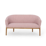 Noble House mid-century modern loveseat with channel-stitched backrest, stationary design, and sleek wooden legs.