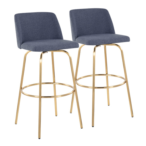 Lumi Source Toriano contemporary fixed-height barstool set with swivel, round footrest, and modern design, shown in a home setting