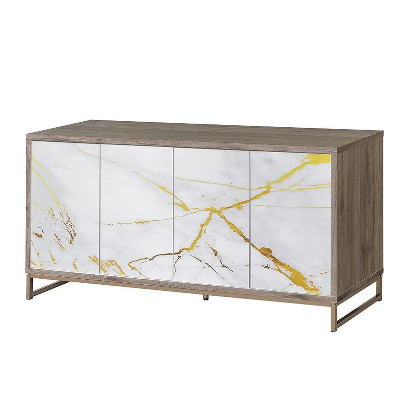 Paavan - Console Cabinet - White Marble Print Oak & Champagne - R&R Furniture Gallery (Fountain Valley, CA)
