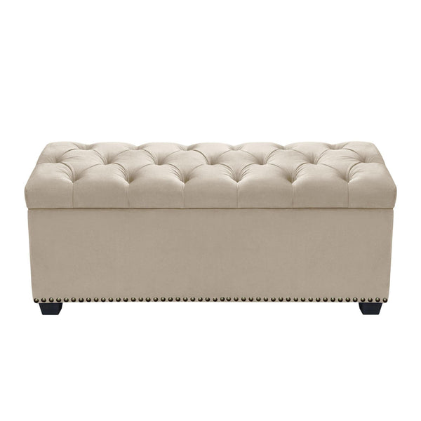Majestic Tufted Velvet Lift-Top Storage Trunk w/ Nail Head Accent by Diamond Sofa - Tan Velvet