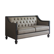 House Beatrice - Loveseat With 3 Pillows - Tan Synthetic Leather , Black Synthetic Leather & Charcoal - R&R Furniture Gallery (Fountain Valley, CA)