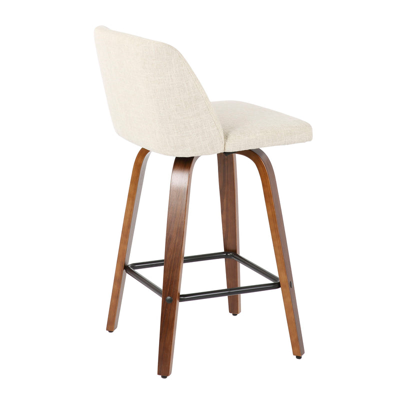 Toriano - Mid-Century Modern Counter Stool, Square Footrest (Set of 2) - Walnut / Cream - R&R Furniture Gallery (Fountain Valley, CA)