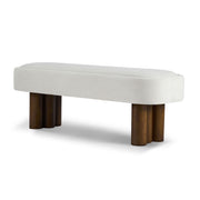 Indoor upholstered dining bench by Noble House with a cushioned seat and wooden legs, ideal for modern dining rooms.