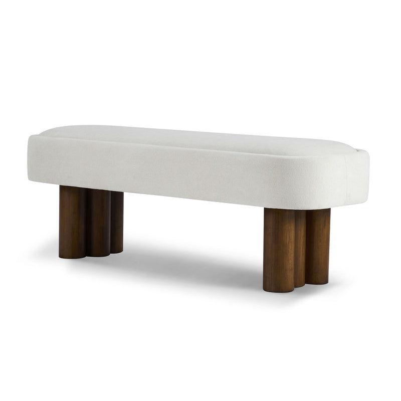 Indoor upholstered dining bench by Noble House with a cushioned seat and wooden legs, ideal for modern dining rooms.