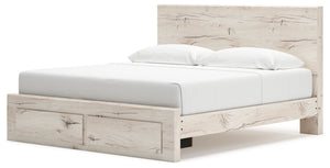 Signature Design by Ashley Lawroy panel bed with built-in storage drawers and a modern wood finish.