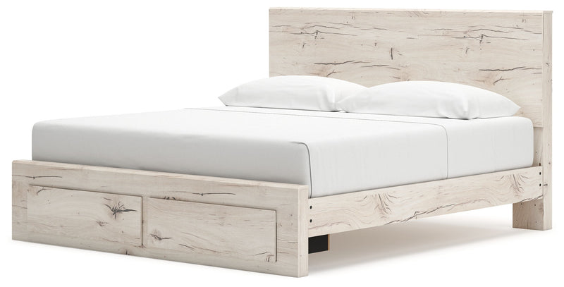 Signature Design by Ashley Lawroy panel bed with built-in storage drawers and a modern wood finish.