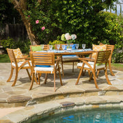 Outdoor Hermosa 7 Piece Wood Dining Set With Cushions - Teak - R&R Furniture Gallery (Fountain Valley, CA)