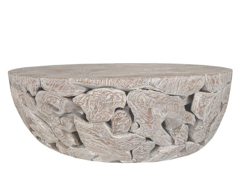 One Teak Slice Solid Wood Coffee Table in Bleached Teak