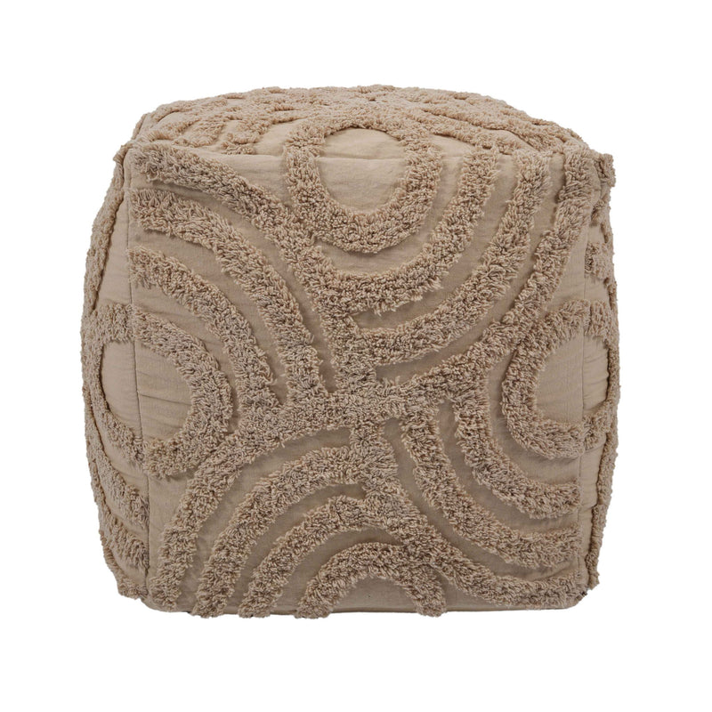 Beige knitted accent pouf by TOV Furniture, showcasing a cozy, textured knitted design perfect for living room decor.