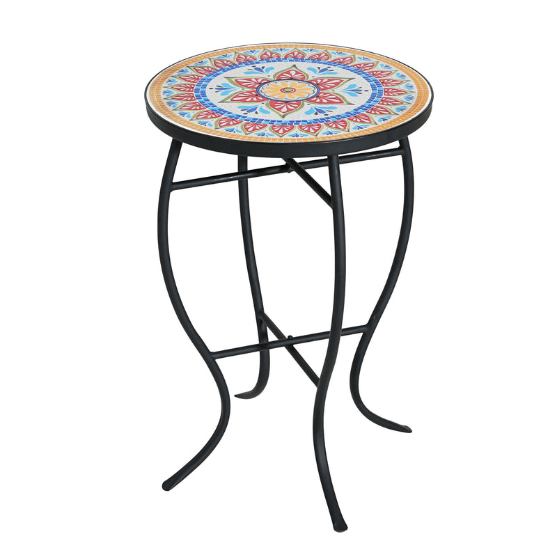 Outdoor Round Side Table With Mosaic Style Top And Curved Iron Legs - R&R Furniture Gallery (Fountain Valley, CA)