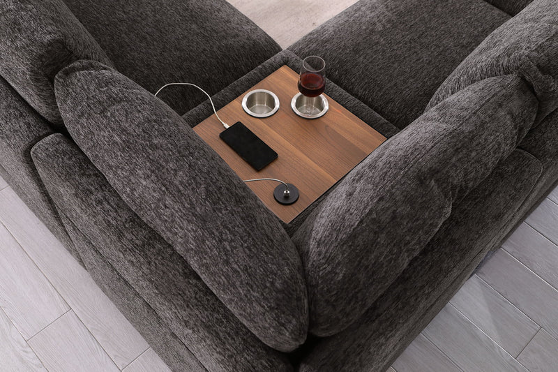 Celine - Corner Sectional Sofa With Right Facing Chaise, Cupholders, And Charging Ports - Gray - R&R Furniture Gallery (Fountain Valley, CA)