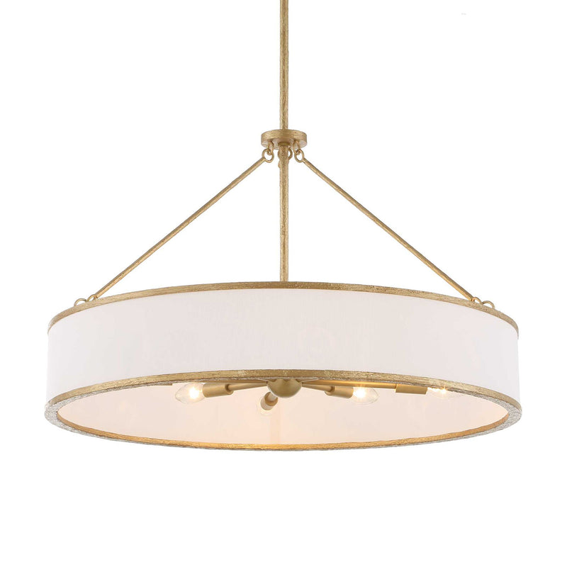 Uttermost Algiers 8-light gold and white drum pendant lighting fixture hanging from ceiling with sleek modern design