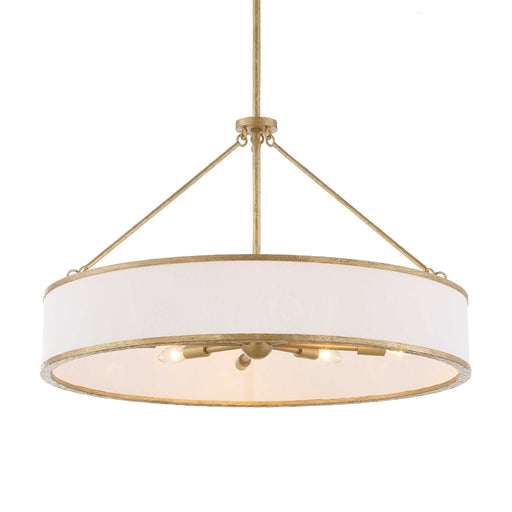 Uttermost Algiers 8-light gold and white drum pendant lighting fixture hanging from ceiling with sleek modern design