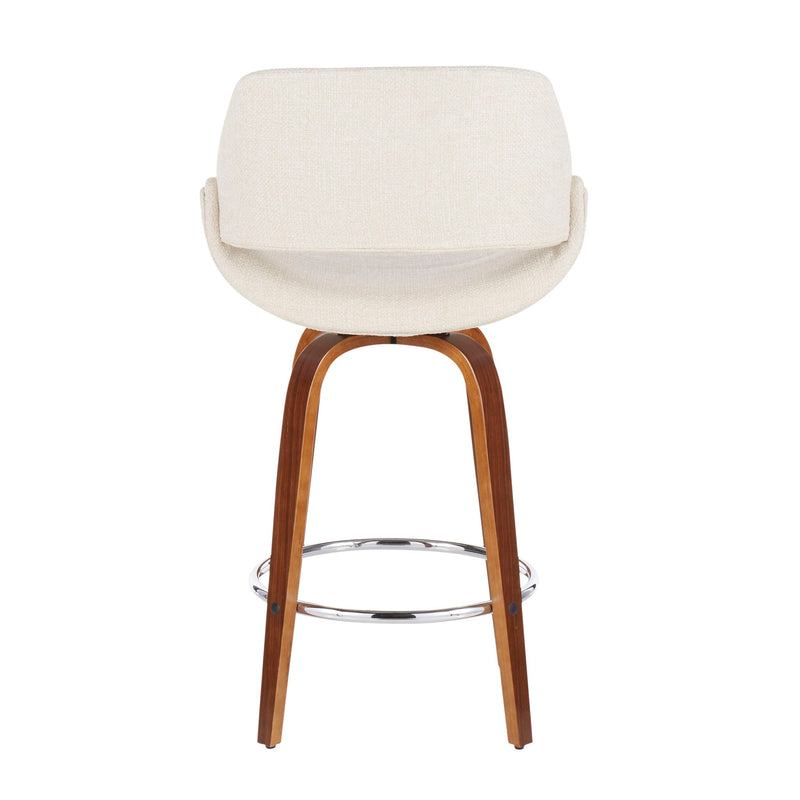 Lumi Source Fabrico Mid Century Modern counter stool set with wooden legs and upholstered seats, two stylish kitchen counter stools