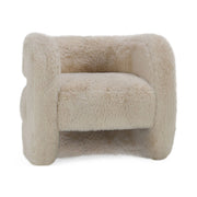 Classic Home Teddy plush accent arm chair with soft, tan fabric and rounded armrests for cozy, stylish seating.