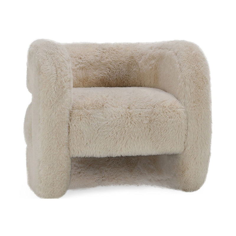 Classic Home Teddy plush accent arm chair with soft, tan fabric and rounded armrests for cozy, stylish seating.