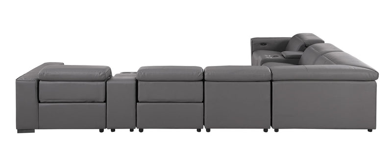 1208 - 8 Piece L Shaped Leather Sectional With 3 Power Recliners & Power Headrests