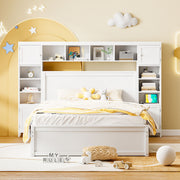 DreamHaus twin long trundle cabinet bed with integrated shelves, sockets, and storage cabinet in a modern bedroom setting.