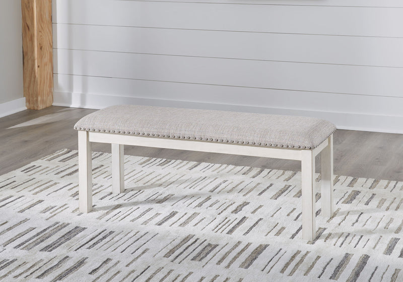 Robbinsdale - Large Upholstered Dining Room Bench - Antique White - R&R Furniture Gallery (Fountain Valley, CA)