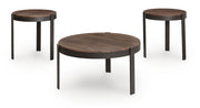 Set of three Horizon Hills occasional tables by Signature Design Ashley in brown and black with sleek, modern design.