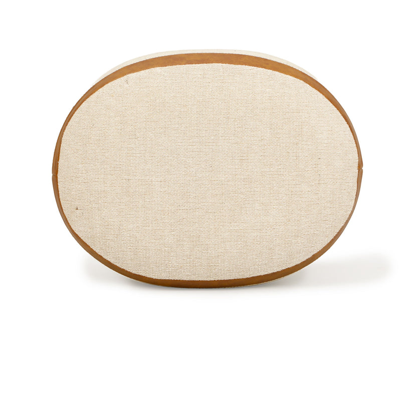 Huche - Cotton Jute and Vegan Leather Oval Ottoman - Natural - R&R Furniture Gallery (Fountain Valley, CA)