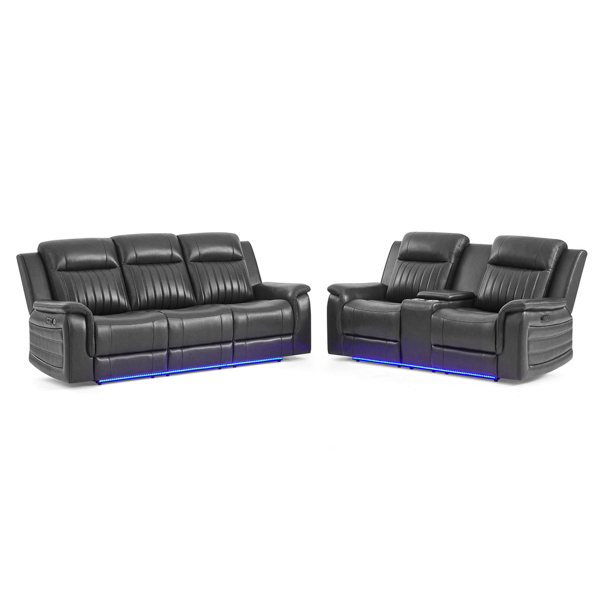 Ian - Power Reclining Sofa With LED Lighting, Surround Sound & Subwoofer - Charcoal
