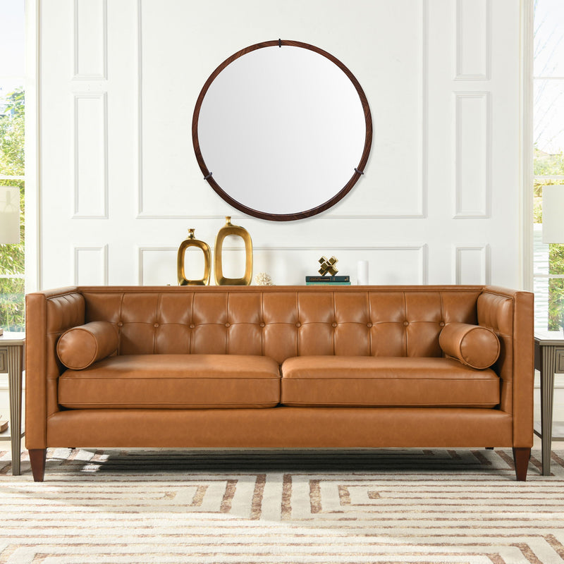 Hausen - Mid-Century Modern Round Accent Wall Mirror - Brown Walnut - R&R Furniture Gallery (Fountain Valley, CA)