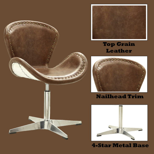 Brancaster - 33" Accent Chair With Swivel - Retro Brown Top Grain Leather & Aluminum - R&R Furniture Gallery (Fountain Valley, CA)