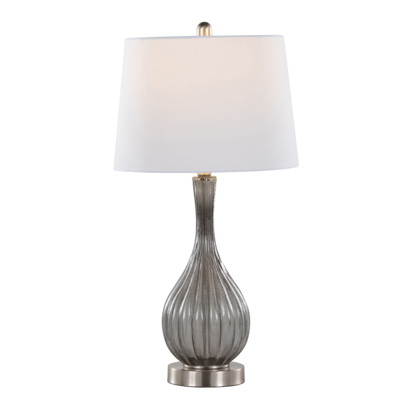 Pair of Lumi Source Jenny contemporary table lamps with sleek, minimalist design, featuring neutral-colored lamp shades and modern bases.