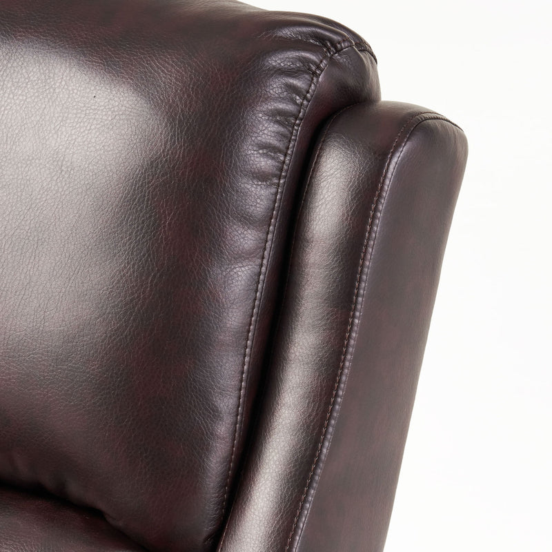 Noble House Memphis burgundy recliner club chair with plush upholstery and wide armrests, showcasing its comfortable design.