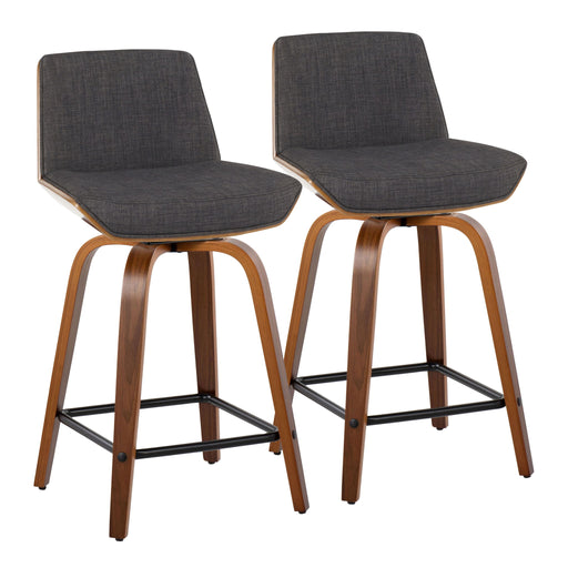 Lumi Source Corazza mid-century modern counter stool with wooden legs and a cushioned seat, 24-27 inch height for kitchen counters.