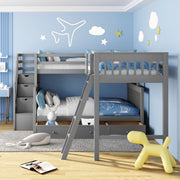 Solid L Shaped Bunk Bed With 3 Drawers, Ladder And Staircase - R&R Furniture Gallery (Fountain Valley, CA)