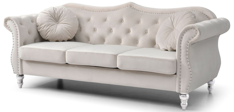 Glory Furniture Hollywood stationary sofa with plush upholstery and modern design, shown in a living room setting.