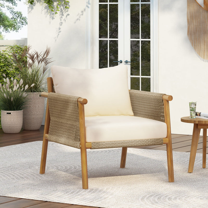 Modern Outdoor Woven Lounge Chair With Solid Frame And Cushions - R&R Furniture Gallery (Fountain Valley, CA)