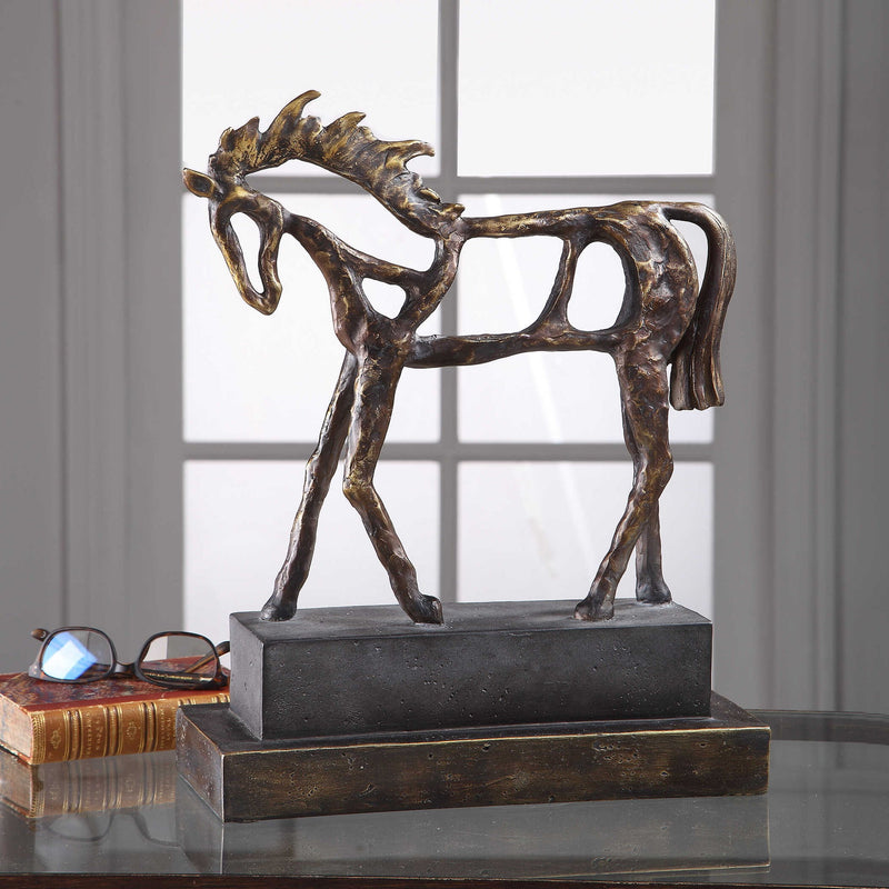 Dark brown Titan Horse sculpture by Uttermost, detailed figurine with realistic horse features and textured surface.