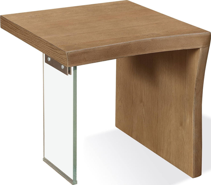 One Live-Edge White Oak and Glass End Table in Bisque