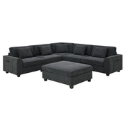 U Shaped Sectional Sofa 6 Seat Couch Set With Oversized Ottoman, Hidden Armrest Storage And Cup Holders USB Charging Ports Wide Seat Sofa - R&R Furniture Gallery (Fountain Valley, CA)