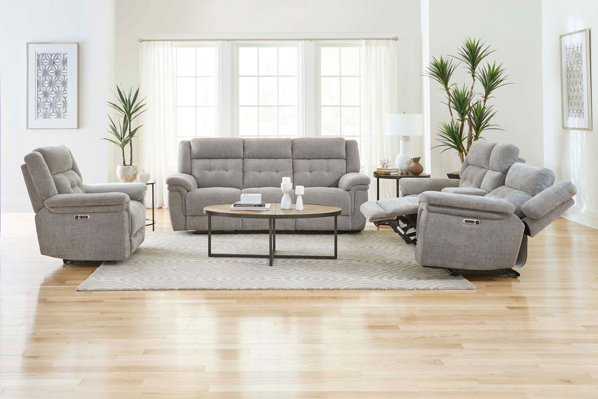 Richland - Power Reclining Console Loveseat - Bristol Gray