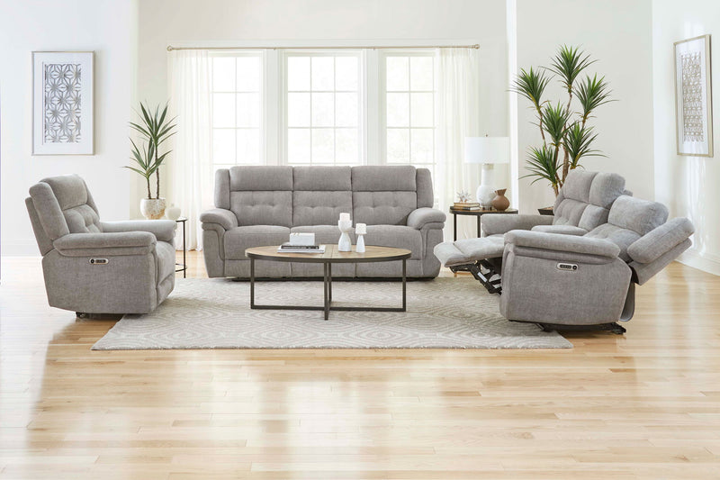 Richland - Power Reclining Console Loveseat - Bristol Gray