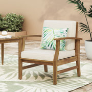 Noble House Perla contemporary club arm chair with water-resistant cushion in neutral fabric, featuring stylish design and plush seating.