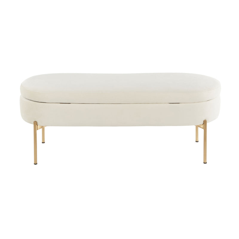 Lumi Source Chloe contemporary glam storage bench with plush upholstered top and sleek wooden legs, ideal for modern home decor.