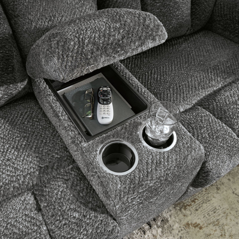 Frohn - Dbl Reclining Loveseat With Console - R&R Furniture Gallery (Fountain Valley, CA)