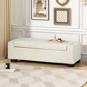 Noble House textured fabric ottoman bench with hinged lid, showcasing soft upholstery and sturdy wooden legs.