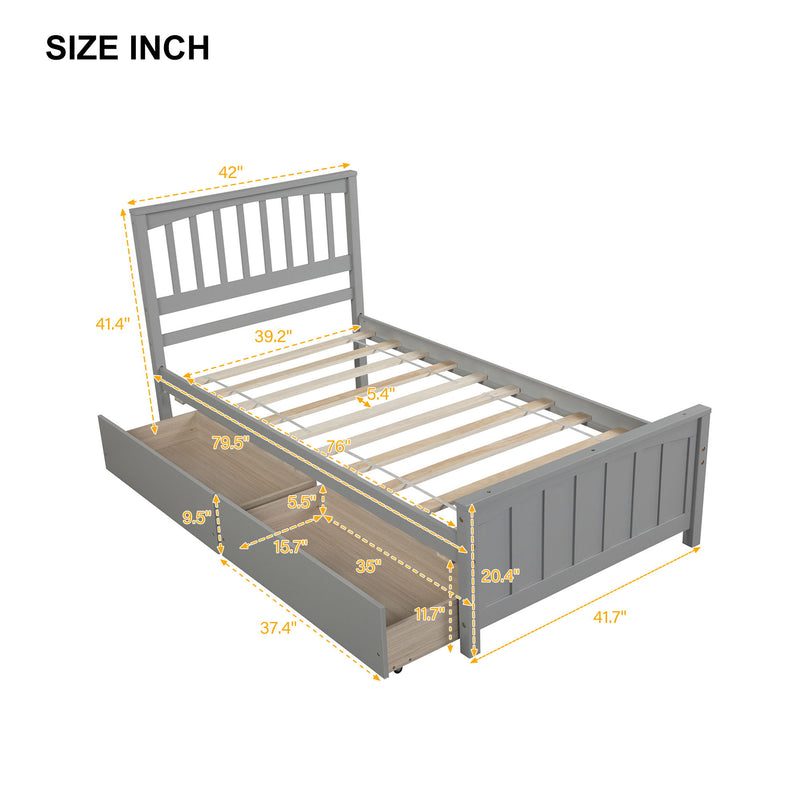 DreamHaus platform storage bed with two integrated drawers, showcasing a modern wooden frame and clean design.