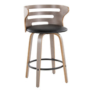 Set of two Lumi Source Cosini mid-century modern fixed height barstools with swivel seats and round footrests.
