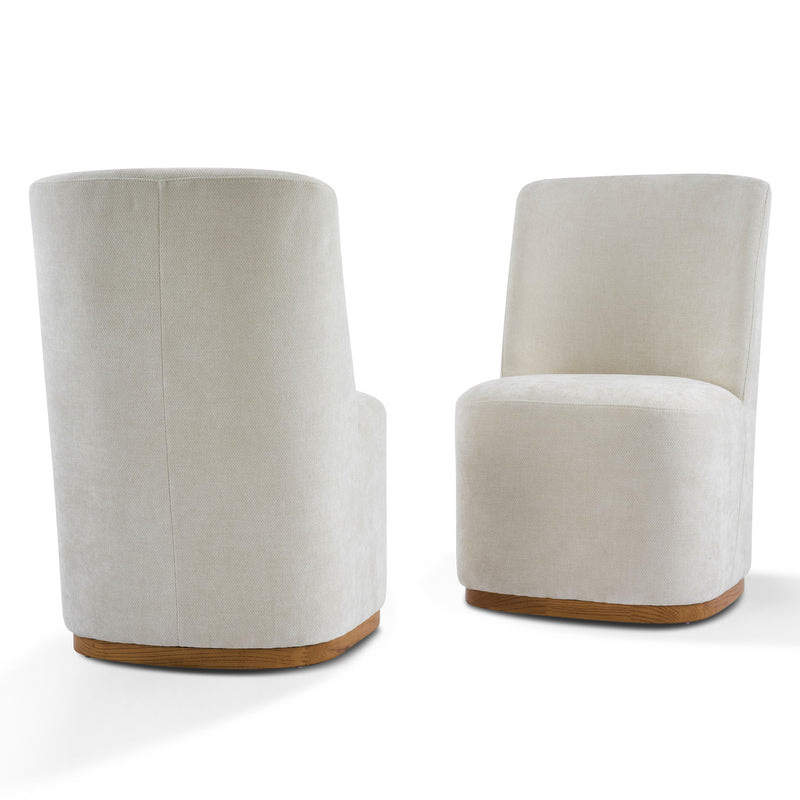 Pair of Noble House indoor upholstered dining chairs with plush fabric and wooden legs, set of two for stylish dining room seating.