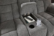 Foreside - Dbl Reclining Loveseat with Console - Charcoal - R&R Furniture Gallery (Fountain Valley, CA)
