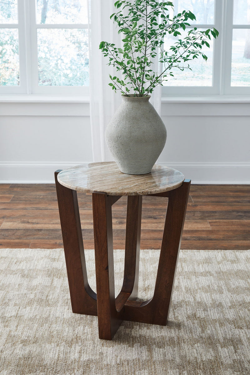Tanidore - Round End Table - Warm Brown - R&R Furniture Gallery (Fountain Valley, CA)
