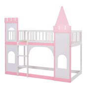 Twin Over Twin Castle Bunk Bed With Ladder - Pink - R&R Furniture Gallery (Fountain Valley, CA)