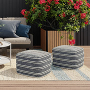 Corrie - Square Outdoor / Indoor Pouf - Navy / White - R&R Furniture Gallery (Fountain Valley, CA)